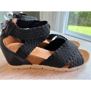 NEW Bernie Mev Euro 37 US 6 Wedge Sandals Womens  Woven Elastic Zipper Back